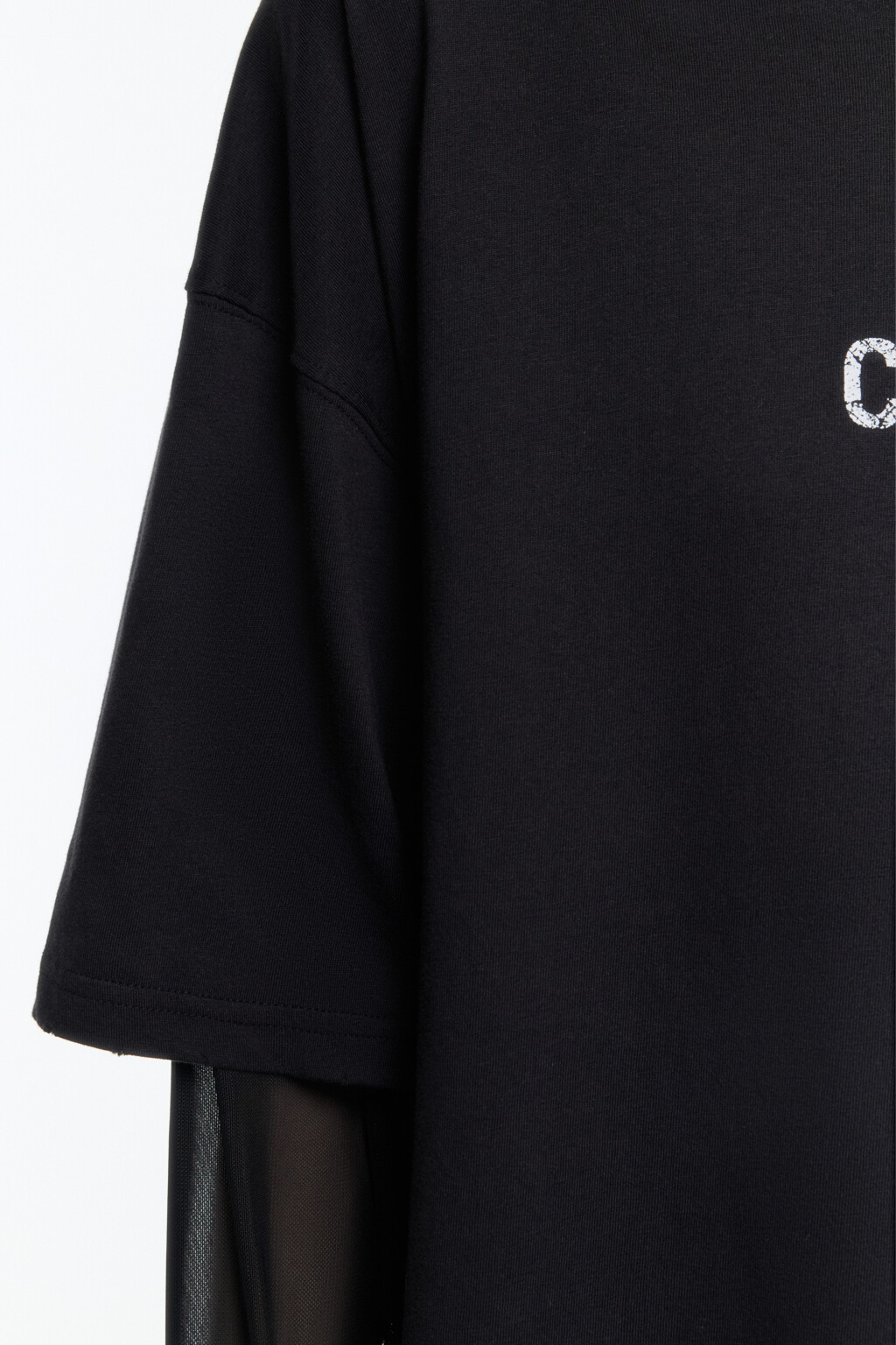 Лонгслив oversize с рукавами из сетки - цвет черный - 7