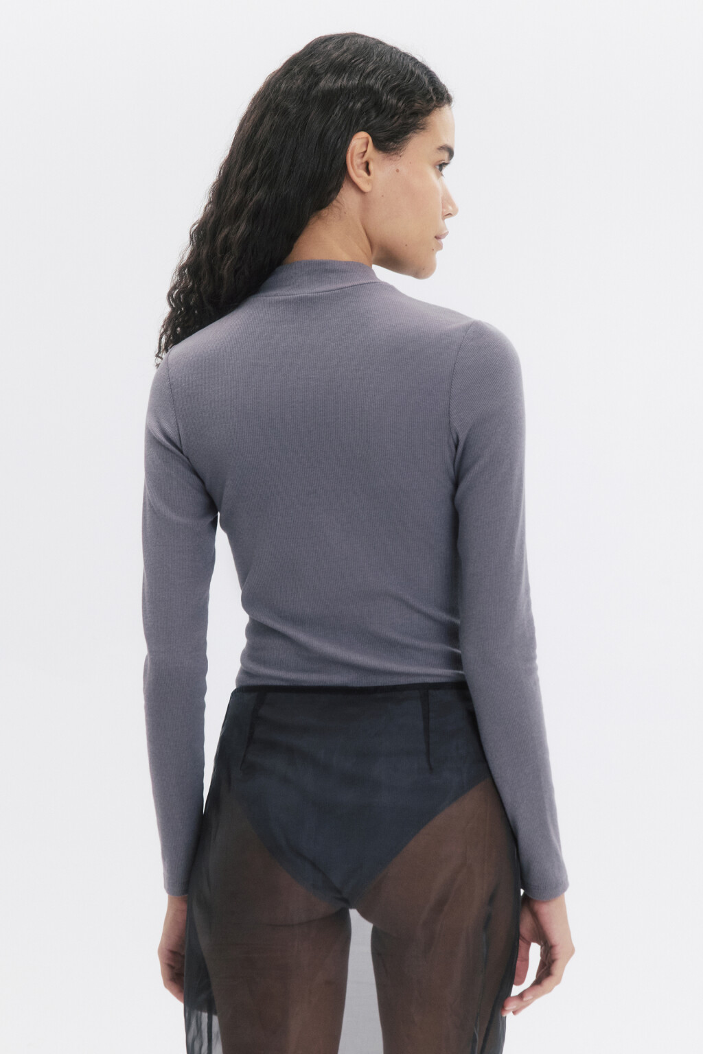 Боди-водолазка в рубчик с коротким воротником - цвет серый - 4