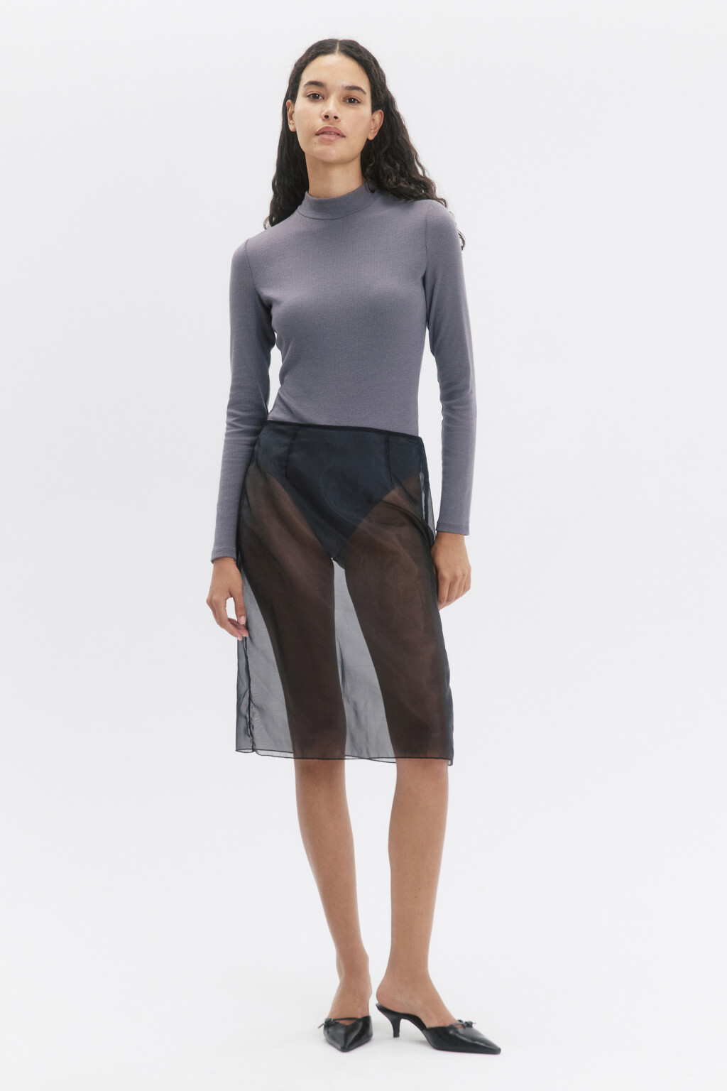 Боди-водолазка в рубчик с коротким воротником - цвет серый - 5