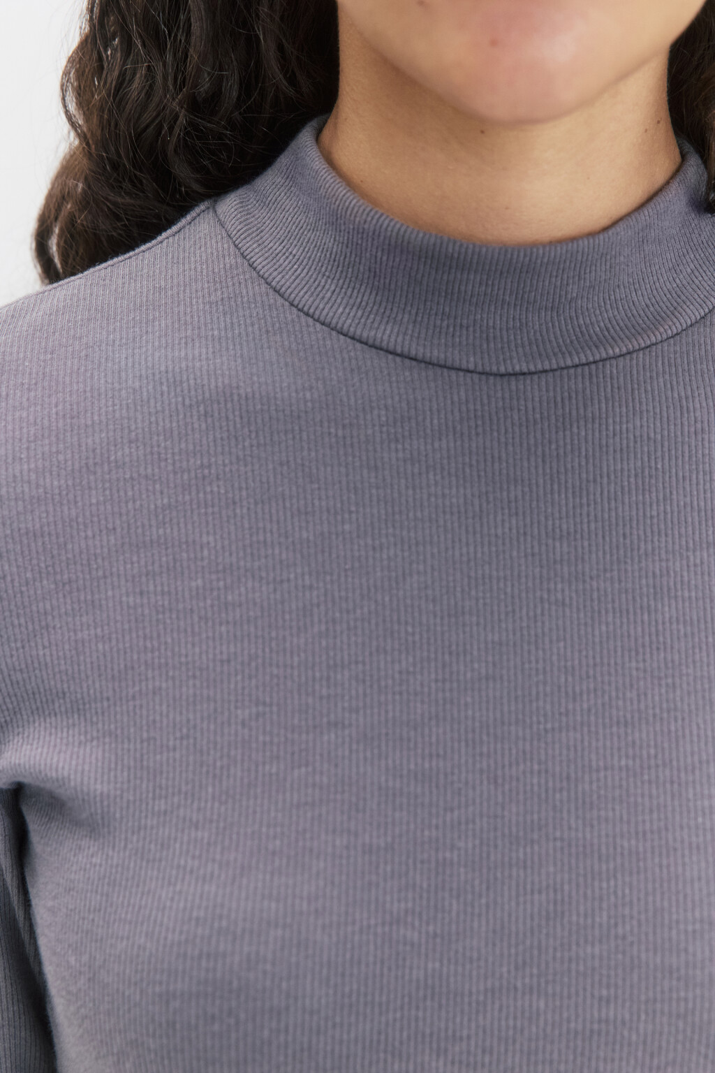Боди-водолазка в рубчик с коротким воротником - цвет серый - 6