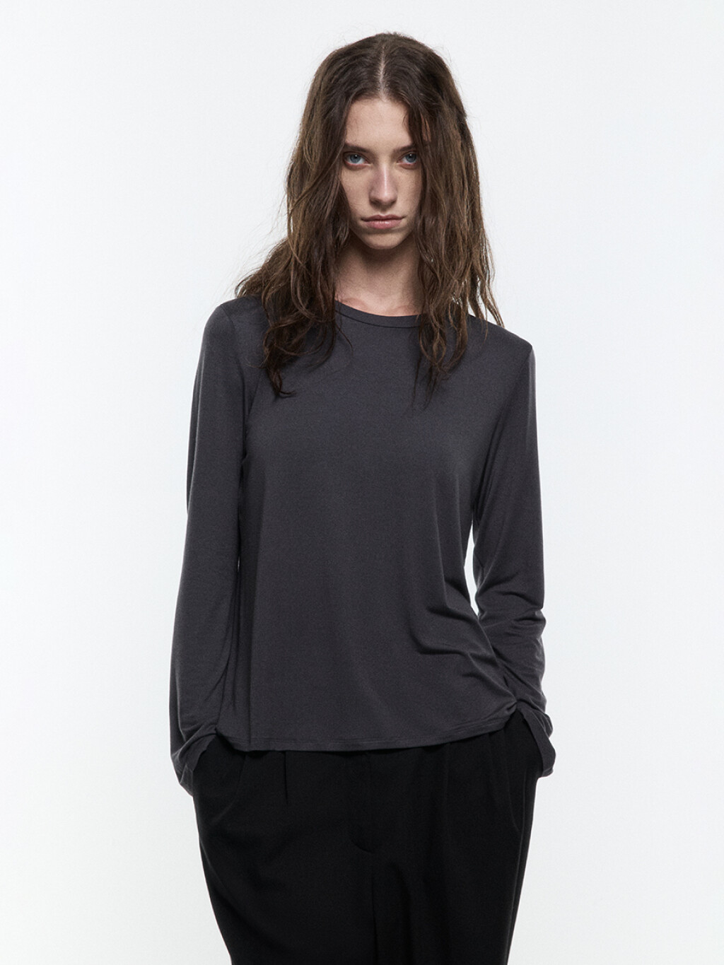 Лонгслив трикотажный базовый из модала - цвет серый - 2