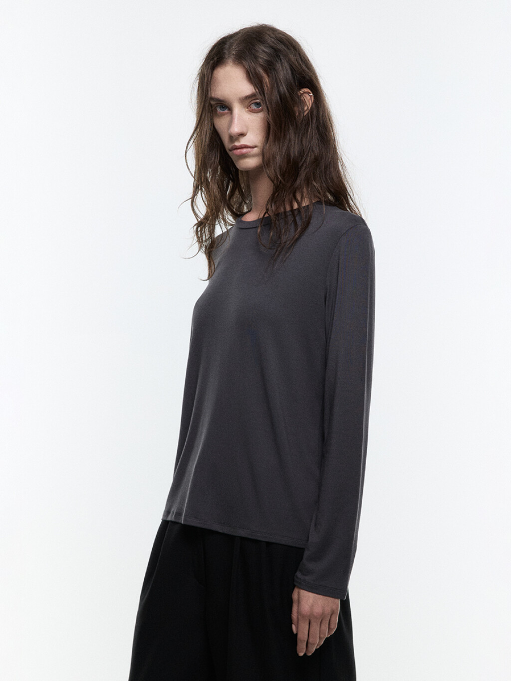 Лонгслив трикотажный базовый из модала - цвет серый - 3