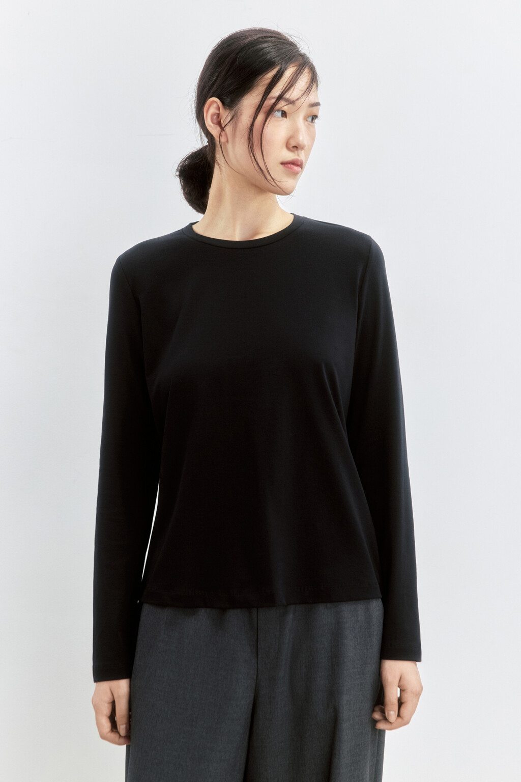 Лонгслив свободный из хлопкового трикотажа - цвет черный - 2
