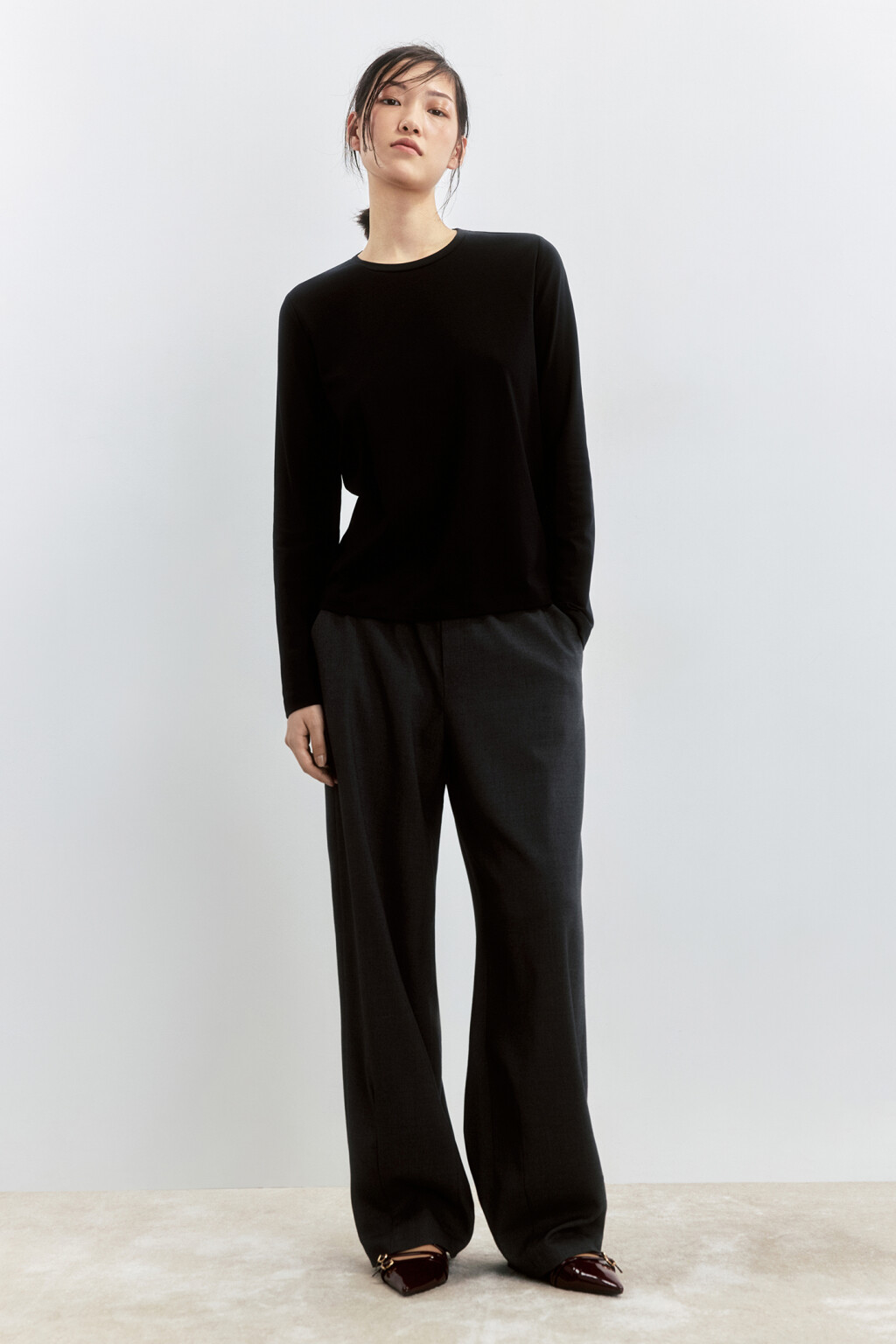 Лонгслив свободный из хлопкового трикотажа - цвет черный - 5