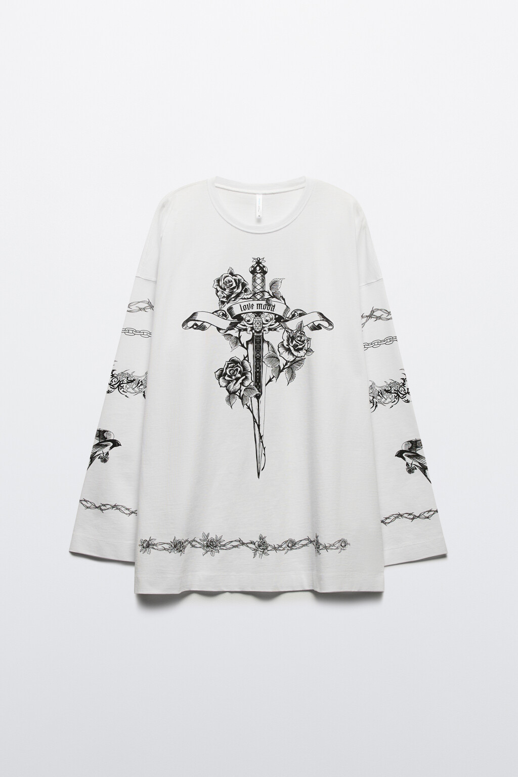 Лонгслив oversize хлопковый с тату-принтом - цвет белый - 8