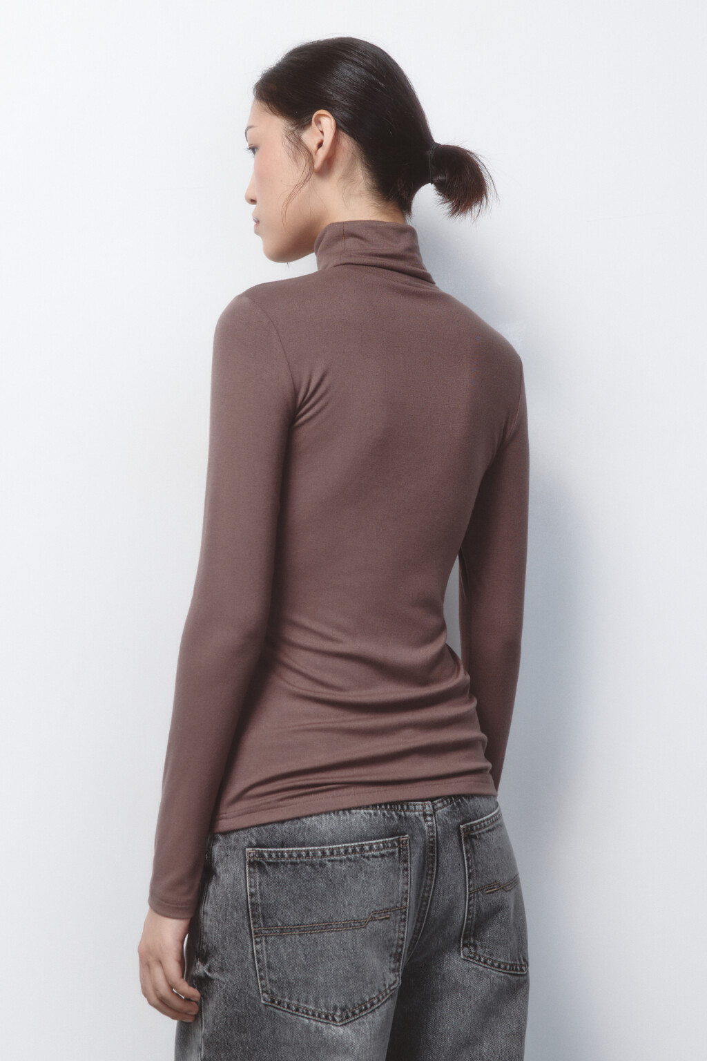 Водолазка гладкая вискозная с воротником - цвет бежевый - 4