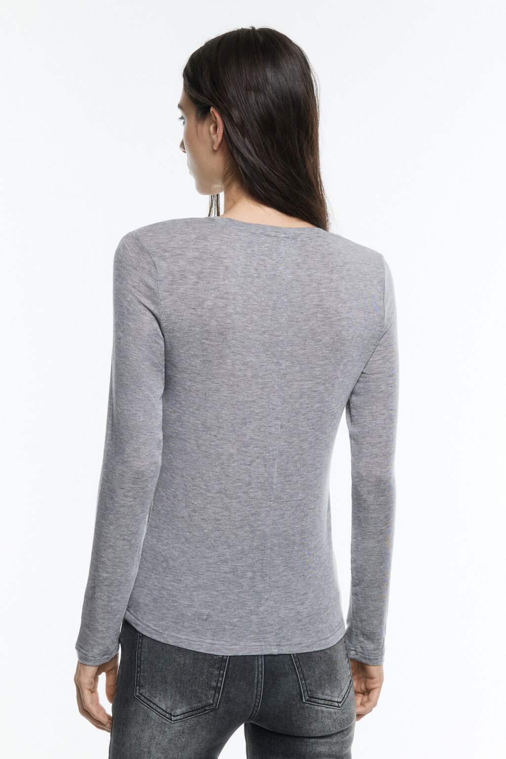 Лонгслив трикотажный из тенсела и шерсти - цвет серый - 4
