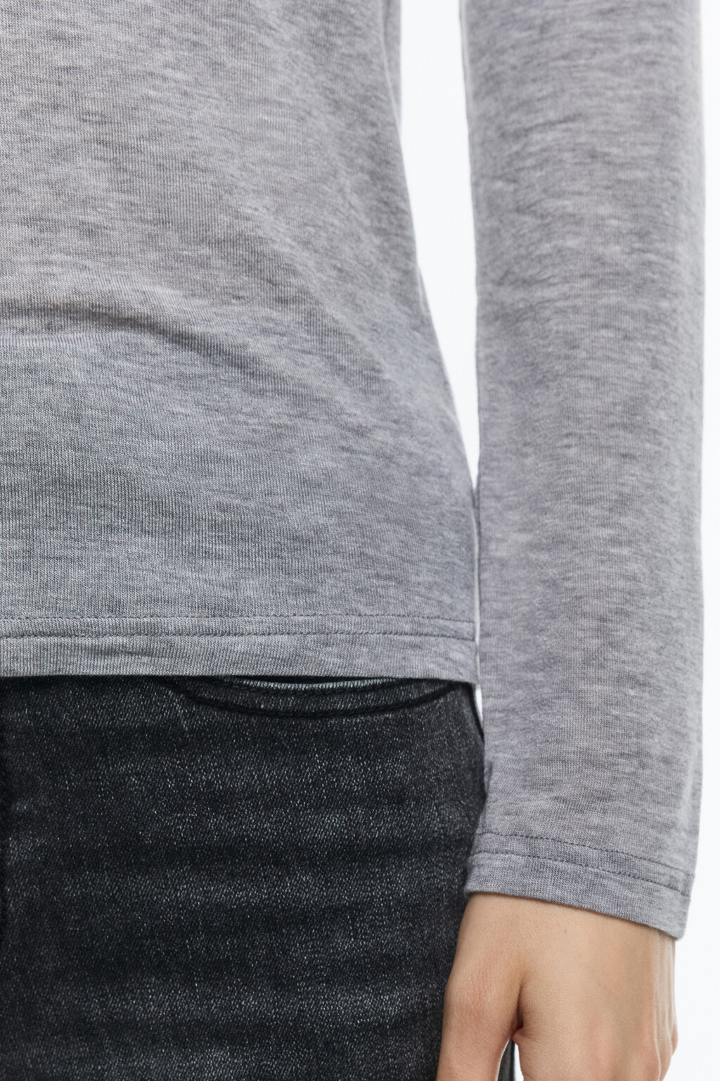 Лонгслив трикотажный из тенсела и шерсти - цвет серый - 7