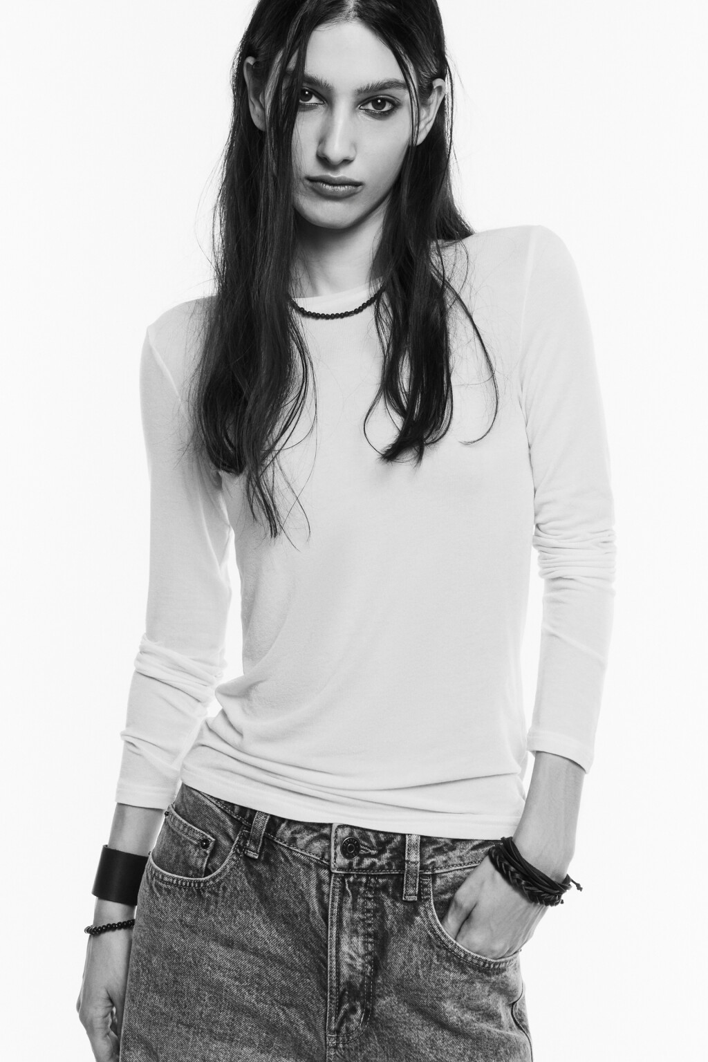 Лонгслив трикотажный из тенсела и шерсти - цвет молочный - 1