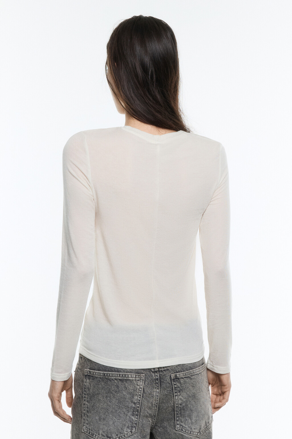 Лонгслив трикотажный из тенсела и шерсти - цвет молочный - 4