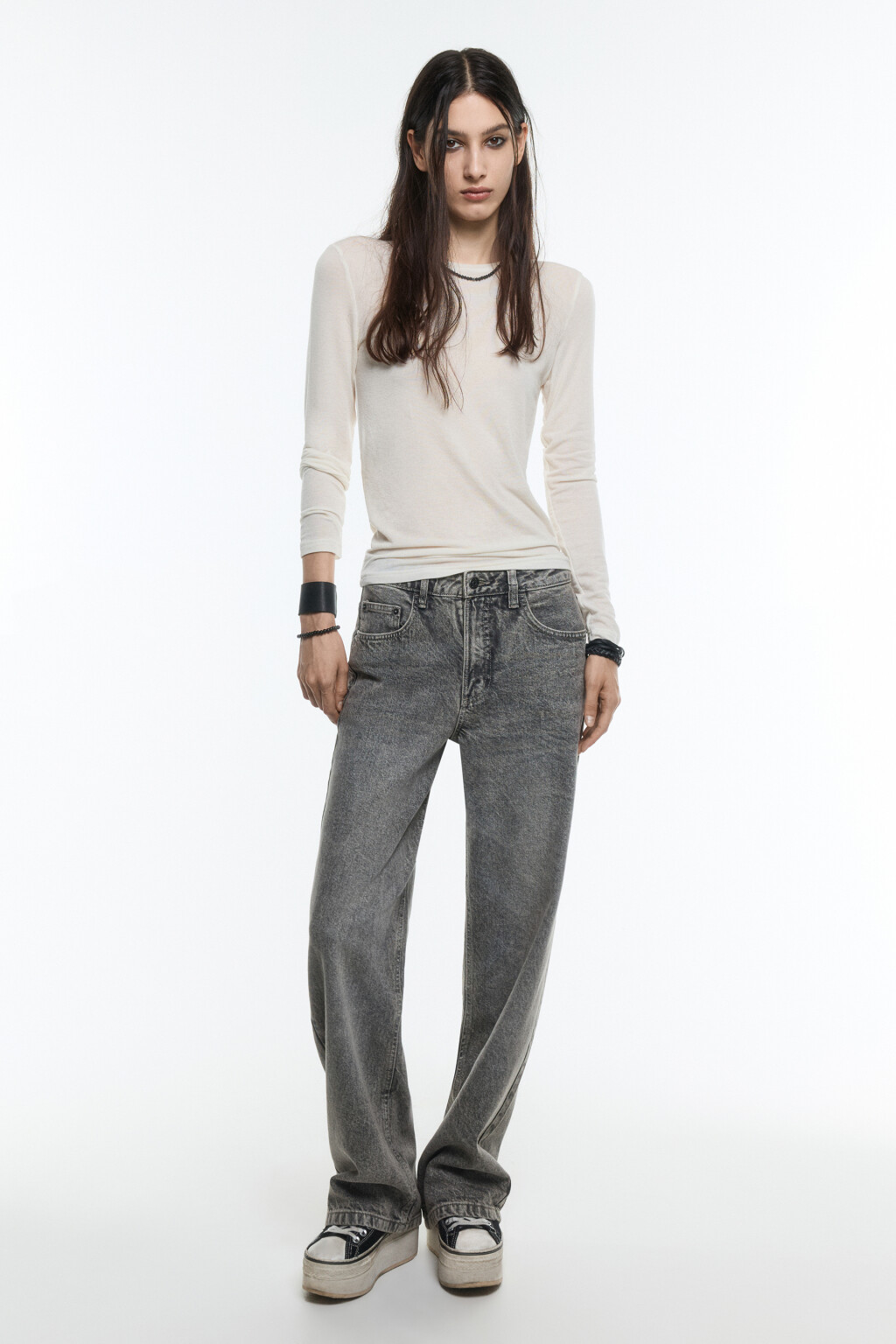 Лонгслив трикотажный из тенсела и шерсти - цвет молочный - 5