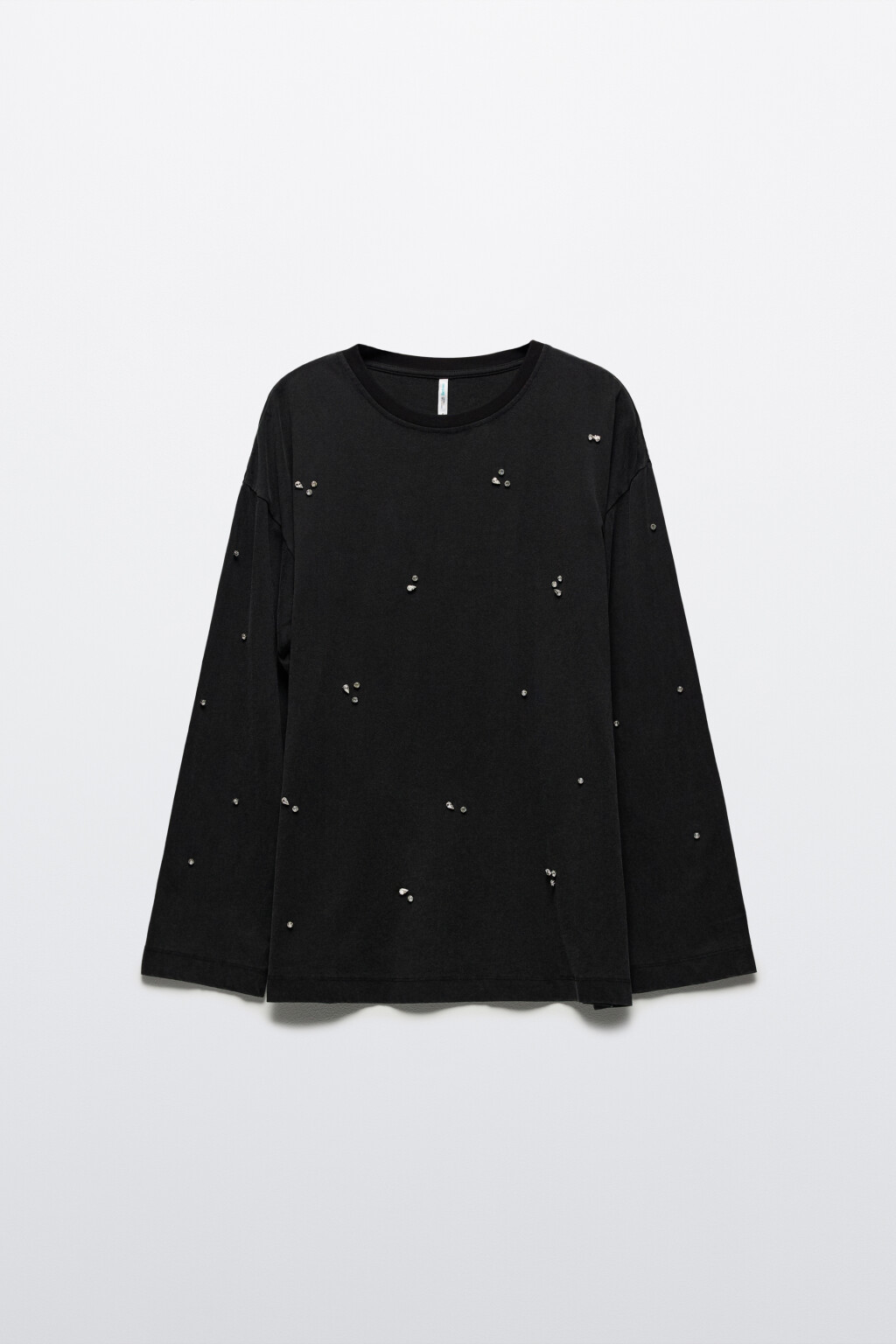Лонгслив oversize хлопковый со стразами - цвет серый - 9