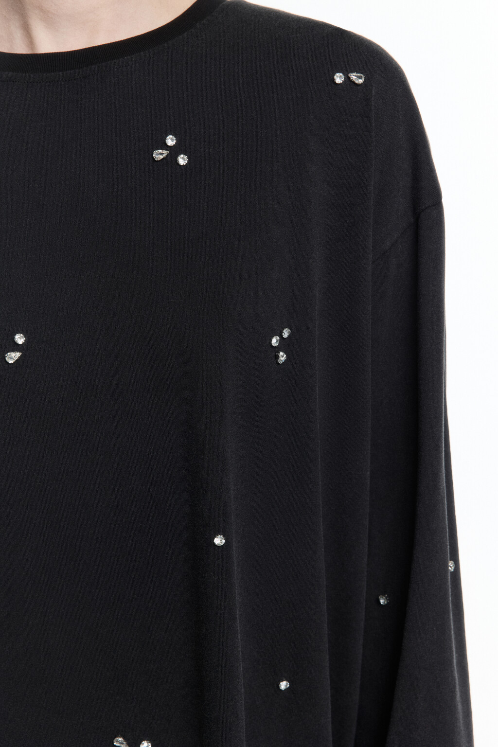 Лонгслив oversize хлопковый со стразами - цвет серый - 7