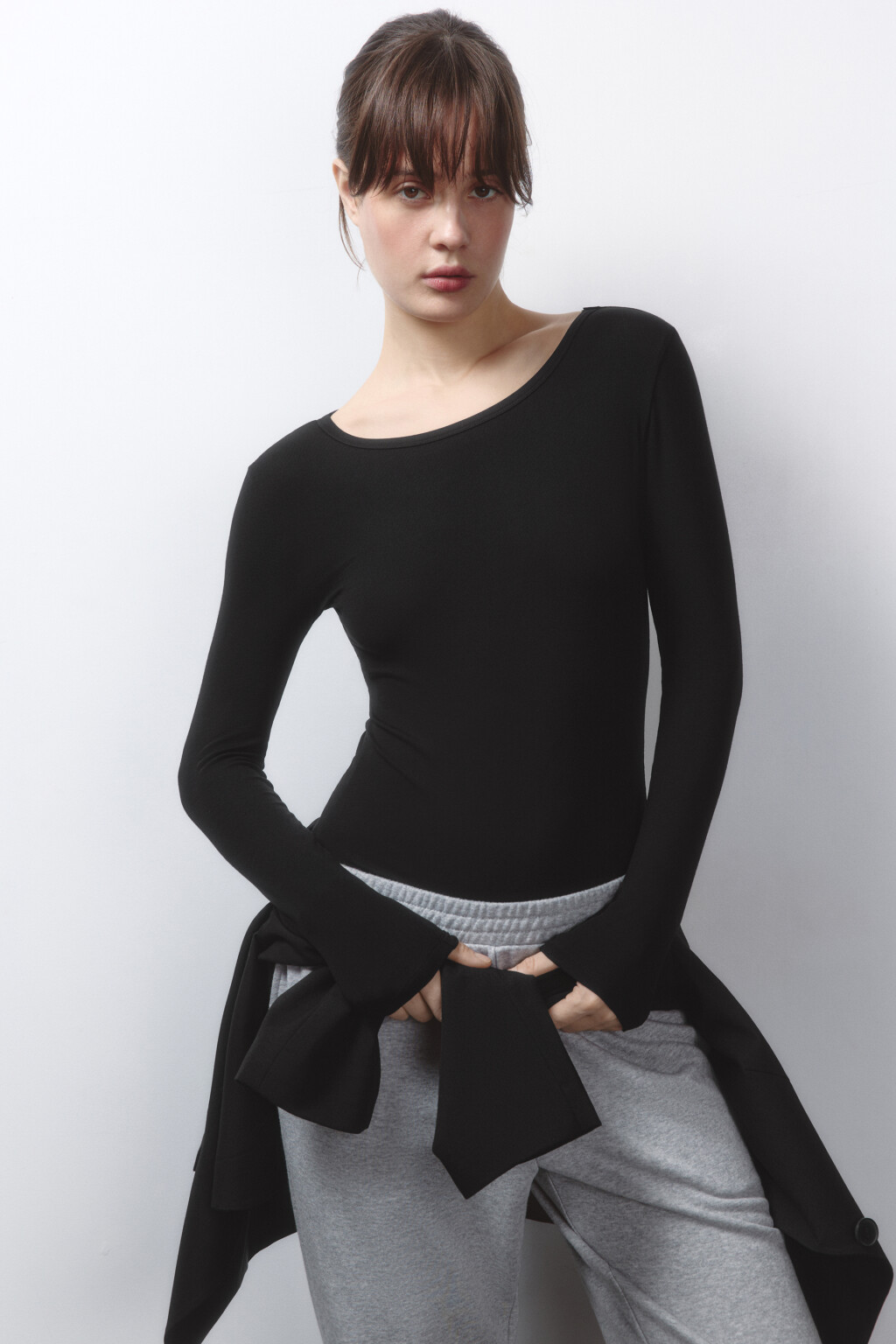 Боди-лонгслив базовый из вискозы - цвет черный - 1
