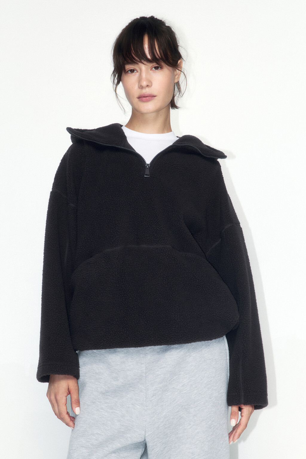 Толстовка-анорак из искусственного меха - цвет серый - 1