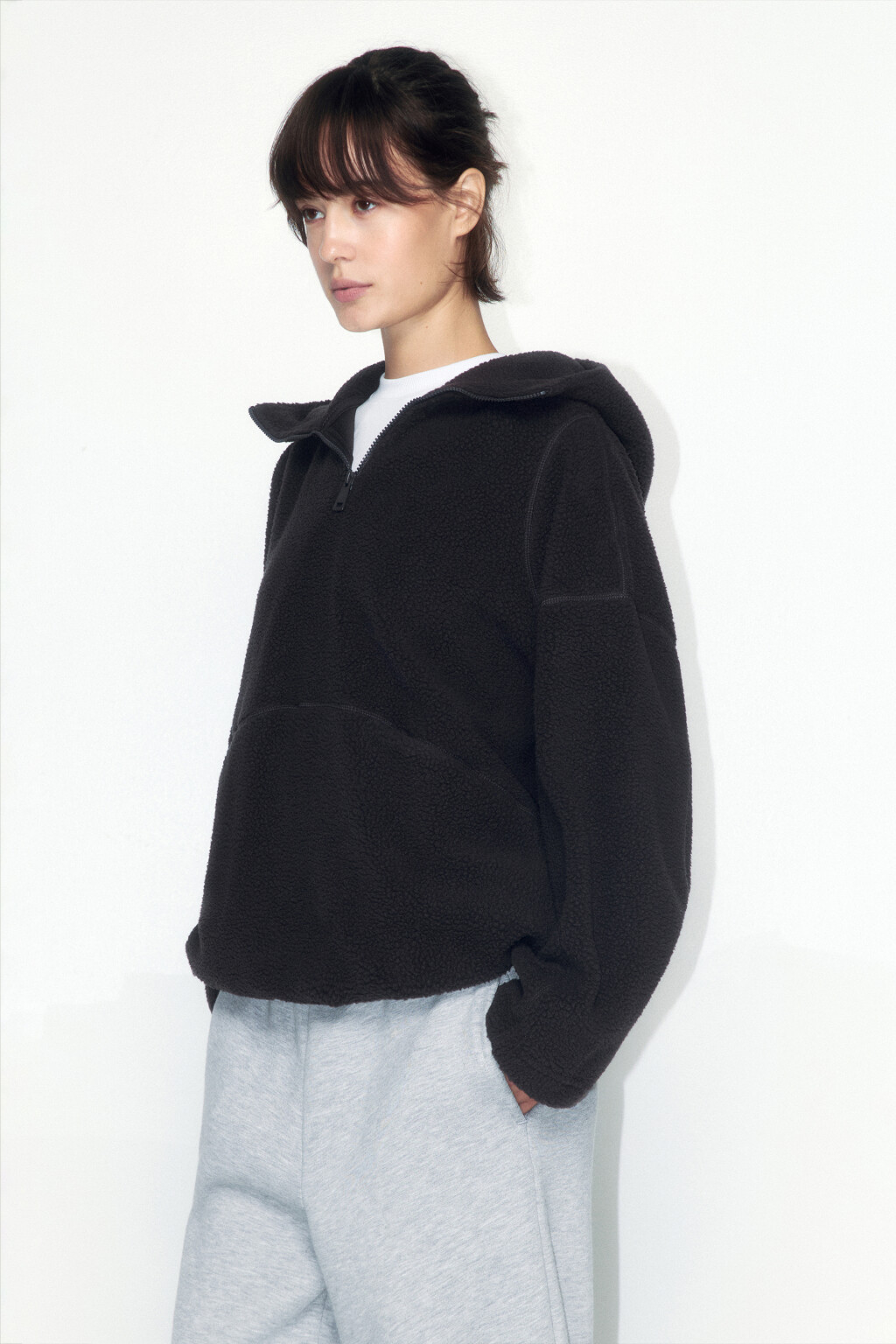 Толстовка-анорак из искусственного меха - цвет серый - 2