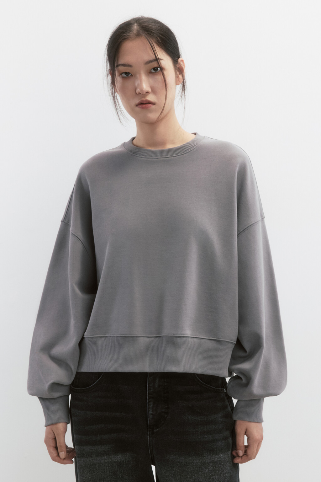 Свитшот oversize укороченный из футера - цвет серый - 2