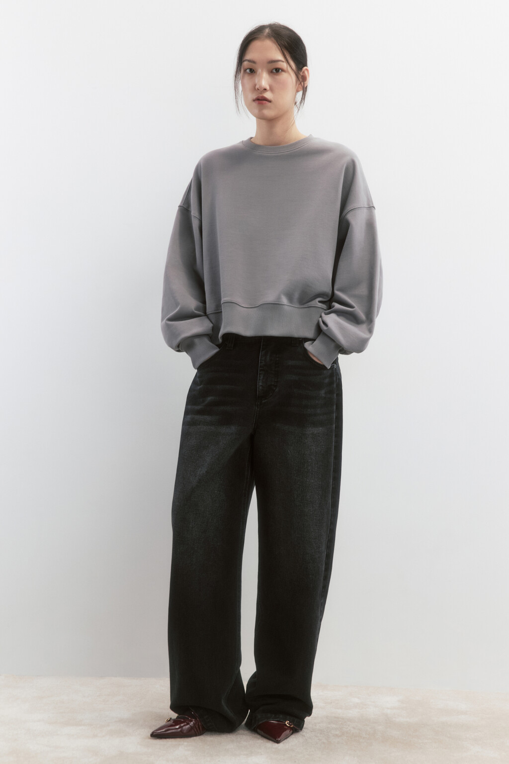 Свитшот oversize укороченный из футера - цвет серый - 5