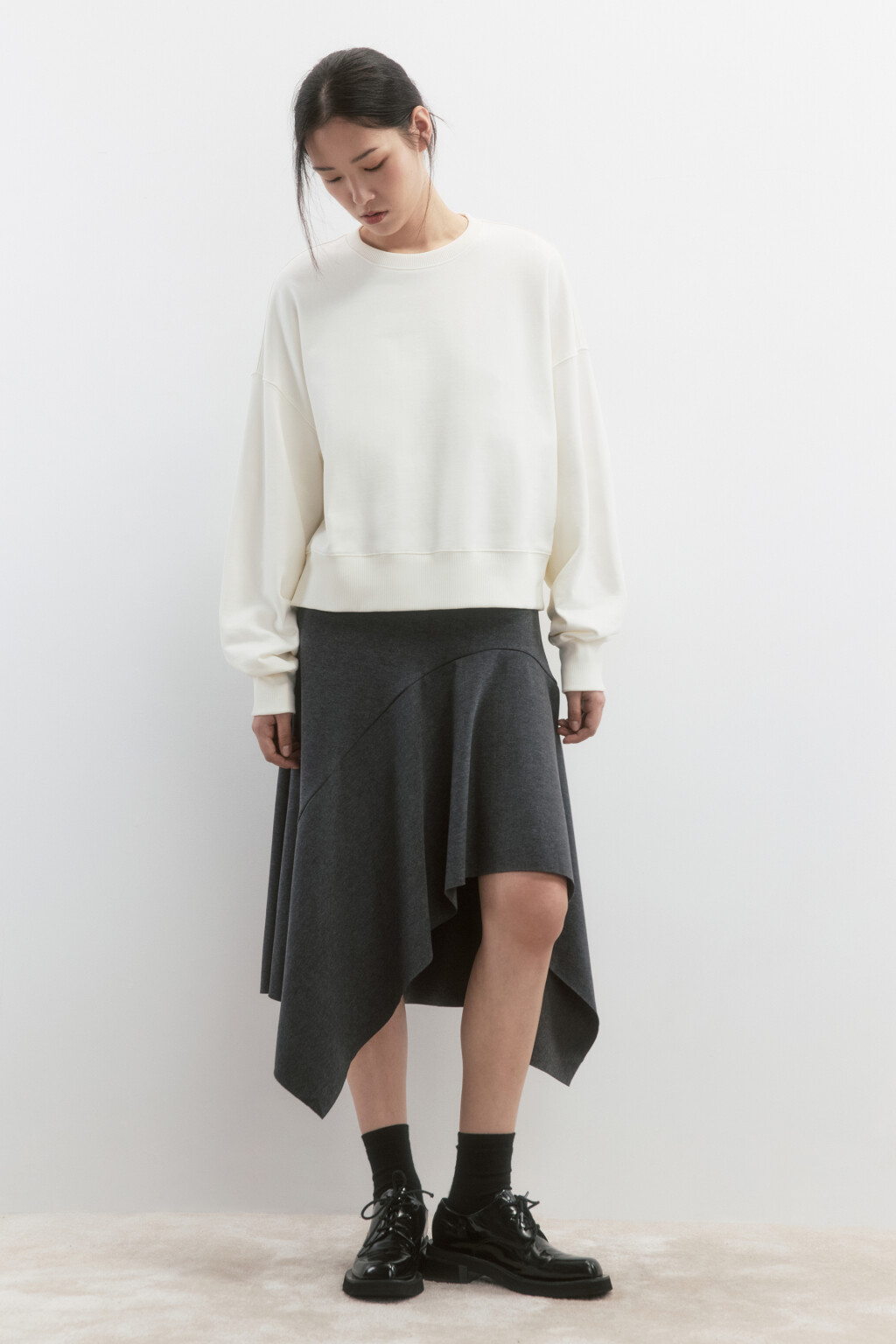 Свитшот oversize укороченный из футера - цвет молочный - 5