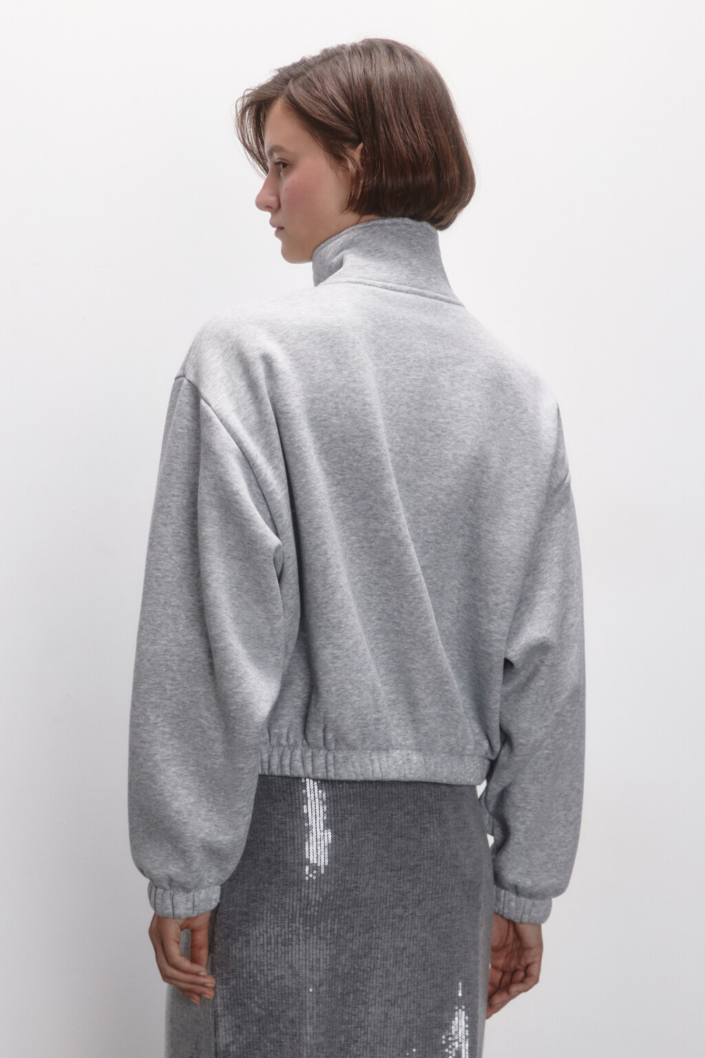 Толстовка укороченная с воротником на молнии - цвет серый - 5