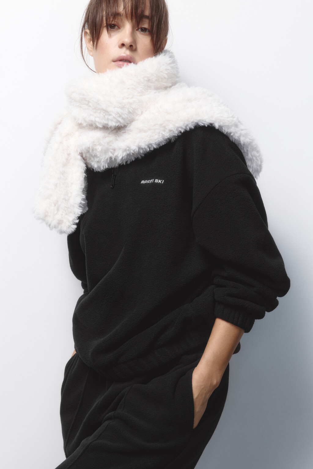 Толстовка half zip флисовая с надписью - цвет черный - 1