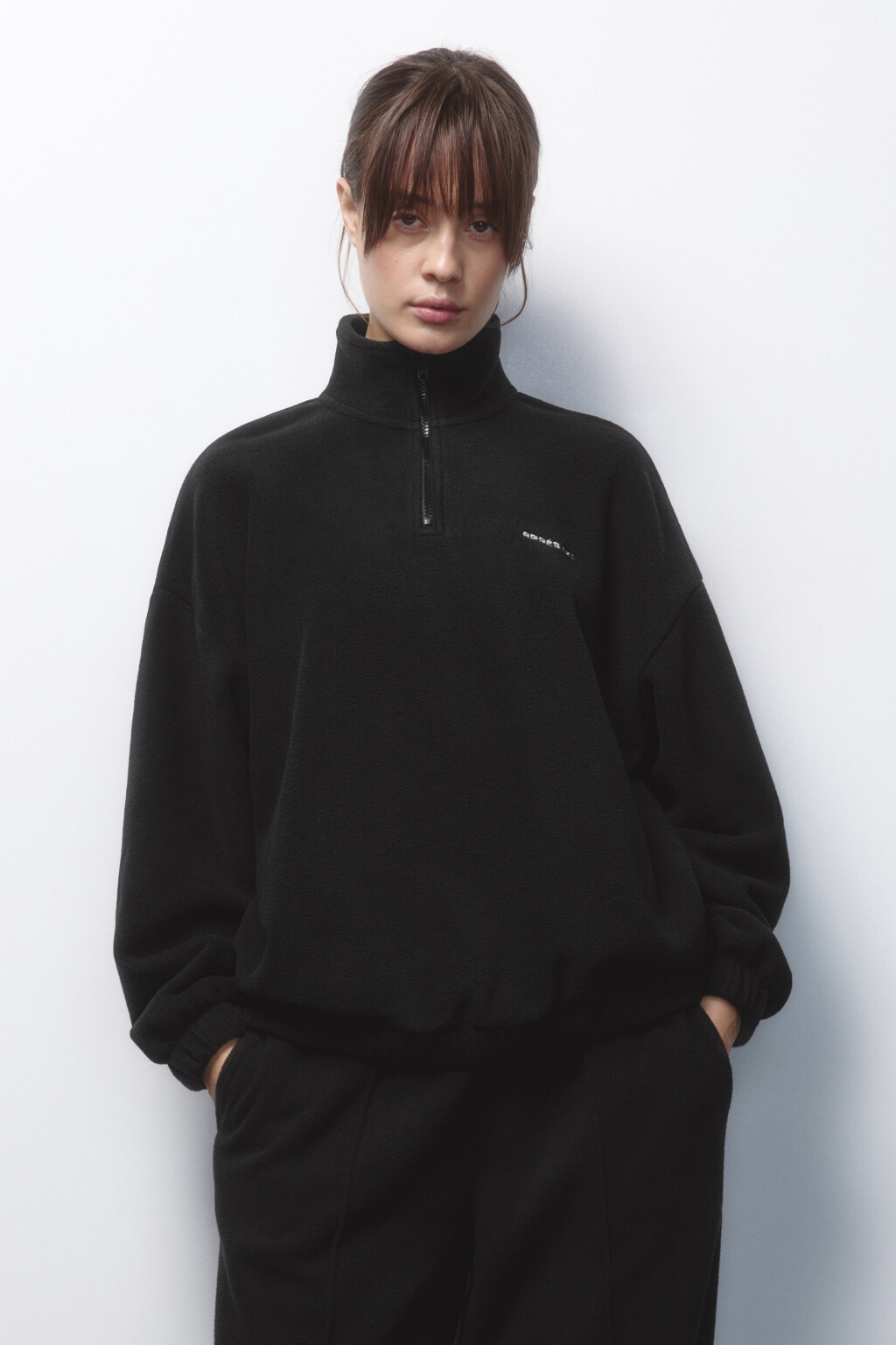 Толстовка half zip флисовая с надписью - цвет черный - 2