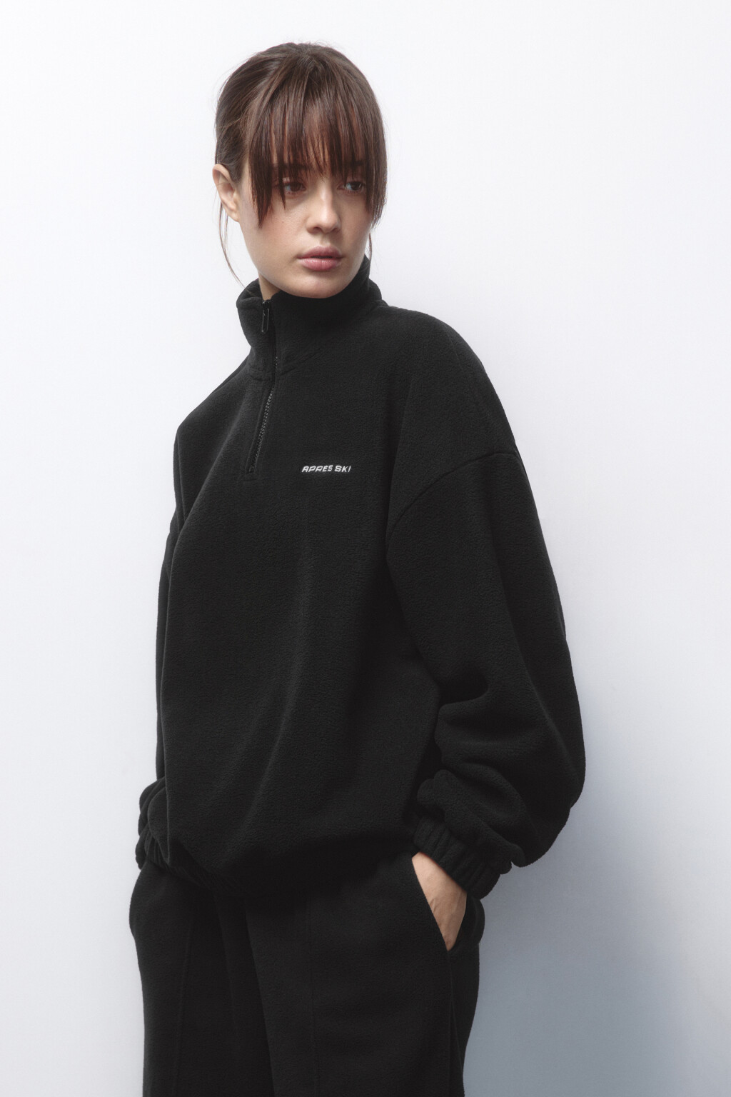 Толстовка half zip флисовая с надписью - цвет черный - 3