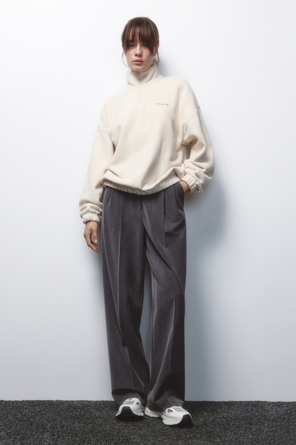 Толстовка half zip флисовая с надписью - цвет бежевый - 5