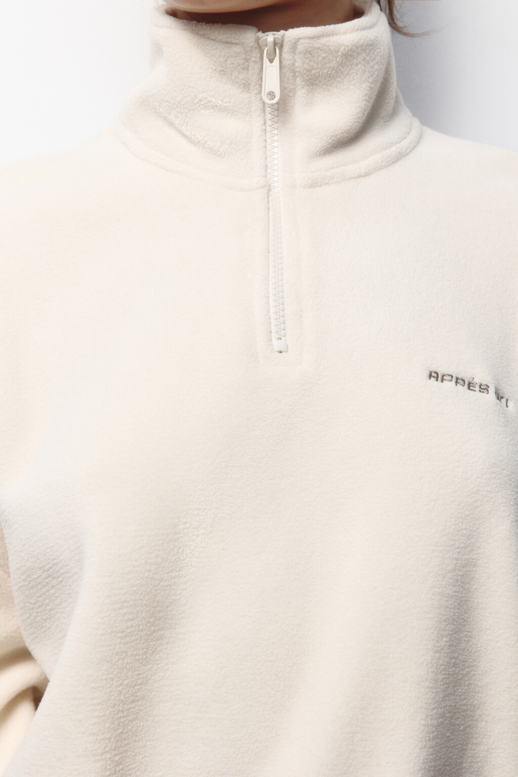 Толстовка half zip флисовая с надписью - цвет бежевый - 6