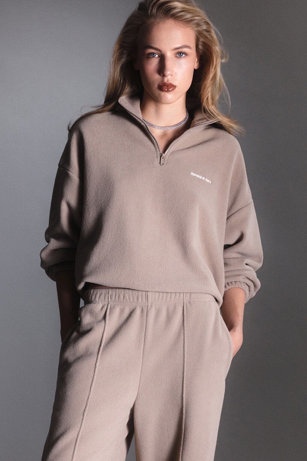 Толстовка half zip флисовая с надписью - цвет бежевый - 9