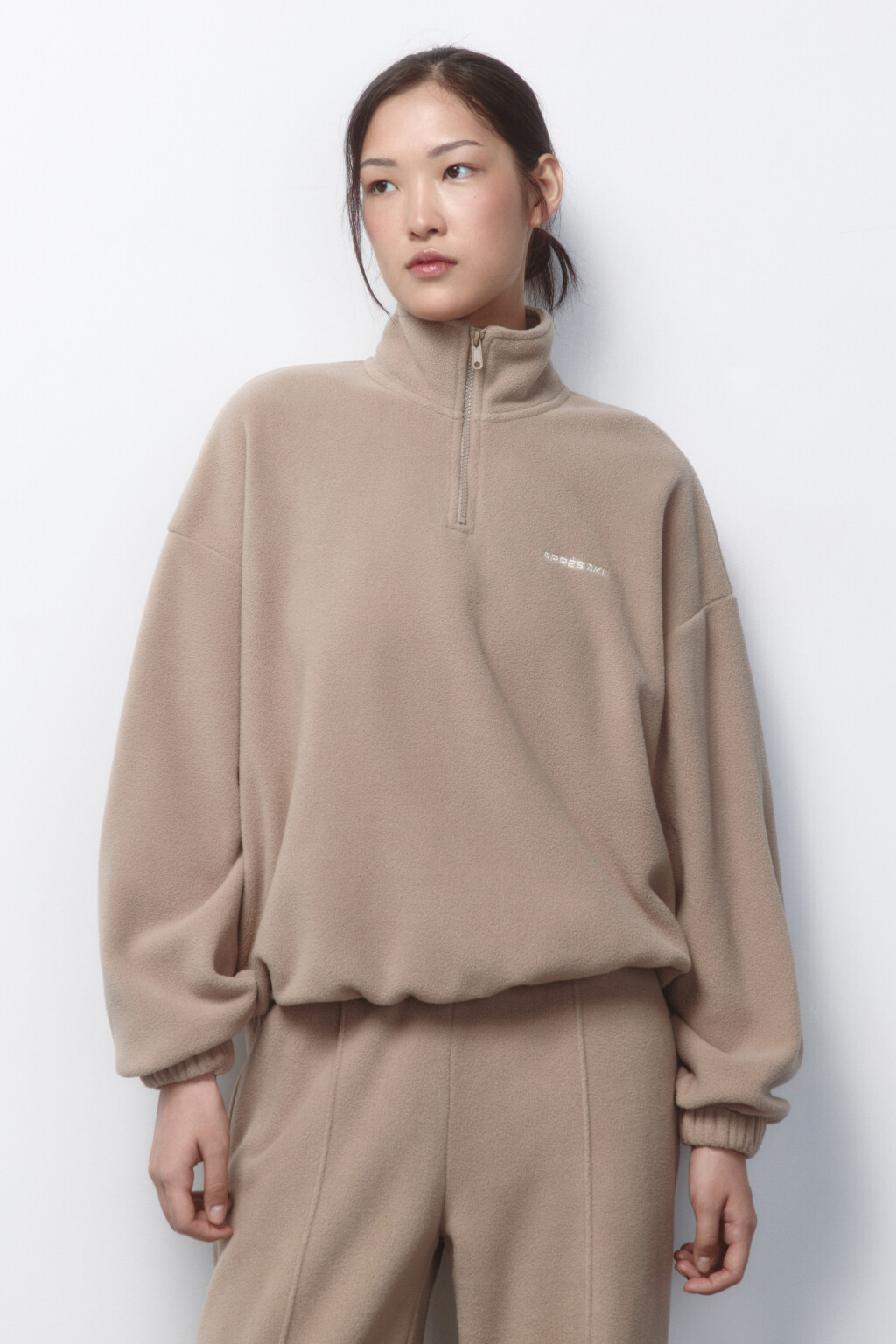 Толстовка half zip флисовая с надписью - цвет бежевый - 2