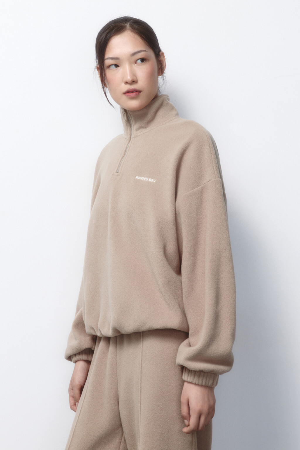 Толстовка half zip флисовая с надписью - цвет бежевый - 3