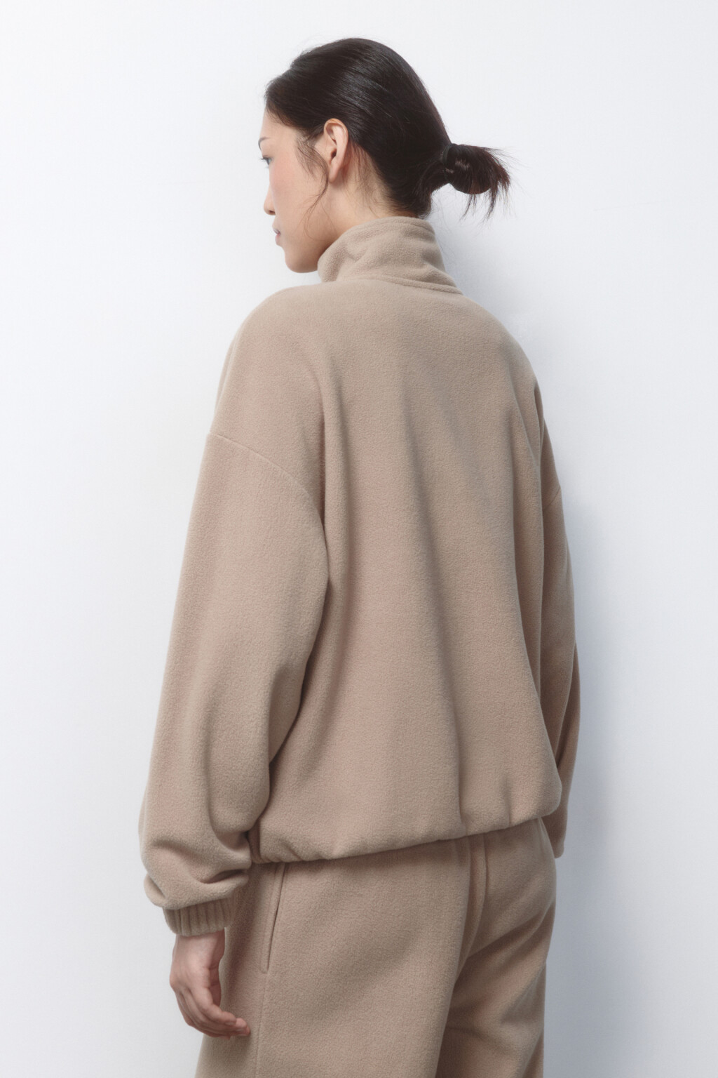 Толстовка half zip флисовая с надписью - цвет бежевый - 4