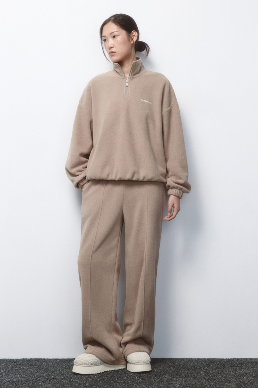 Толстовка half zip флисовая с надписью - цвет бежевый - 5