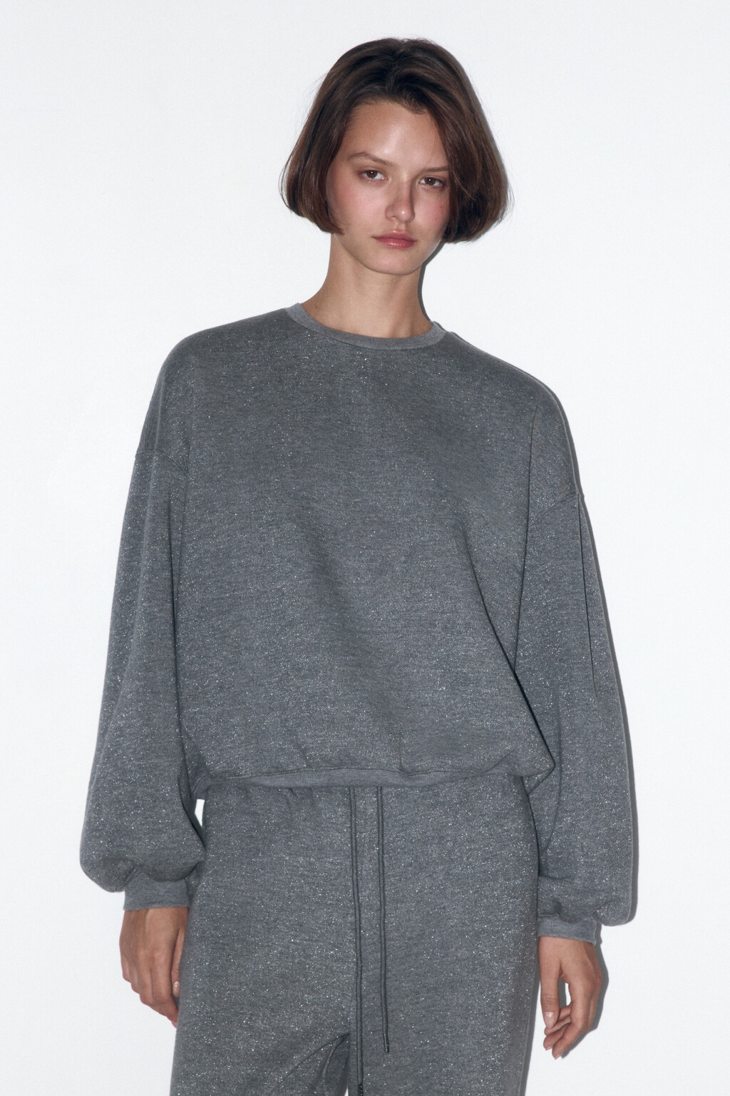 Свитшот oversize трикотажный с люрексом - цвет серый - 2