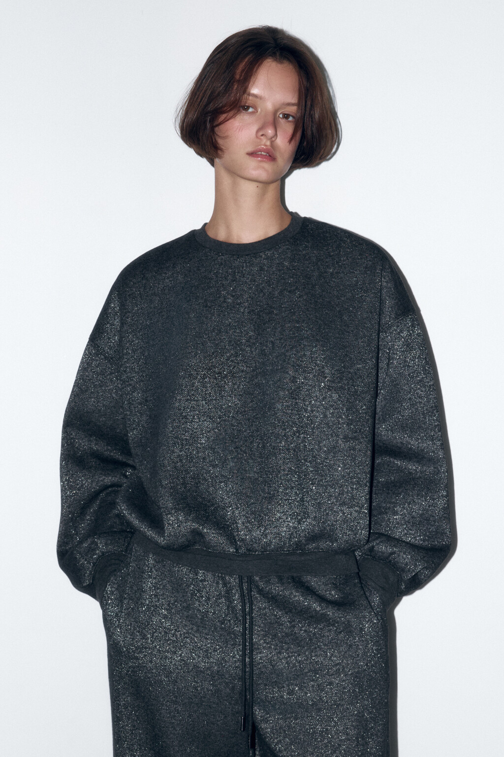 Свитшот oversize трикотажный с люрексом - цвет серый - 2