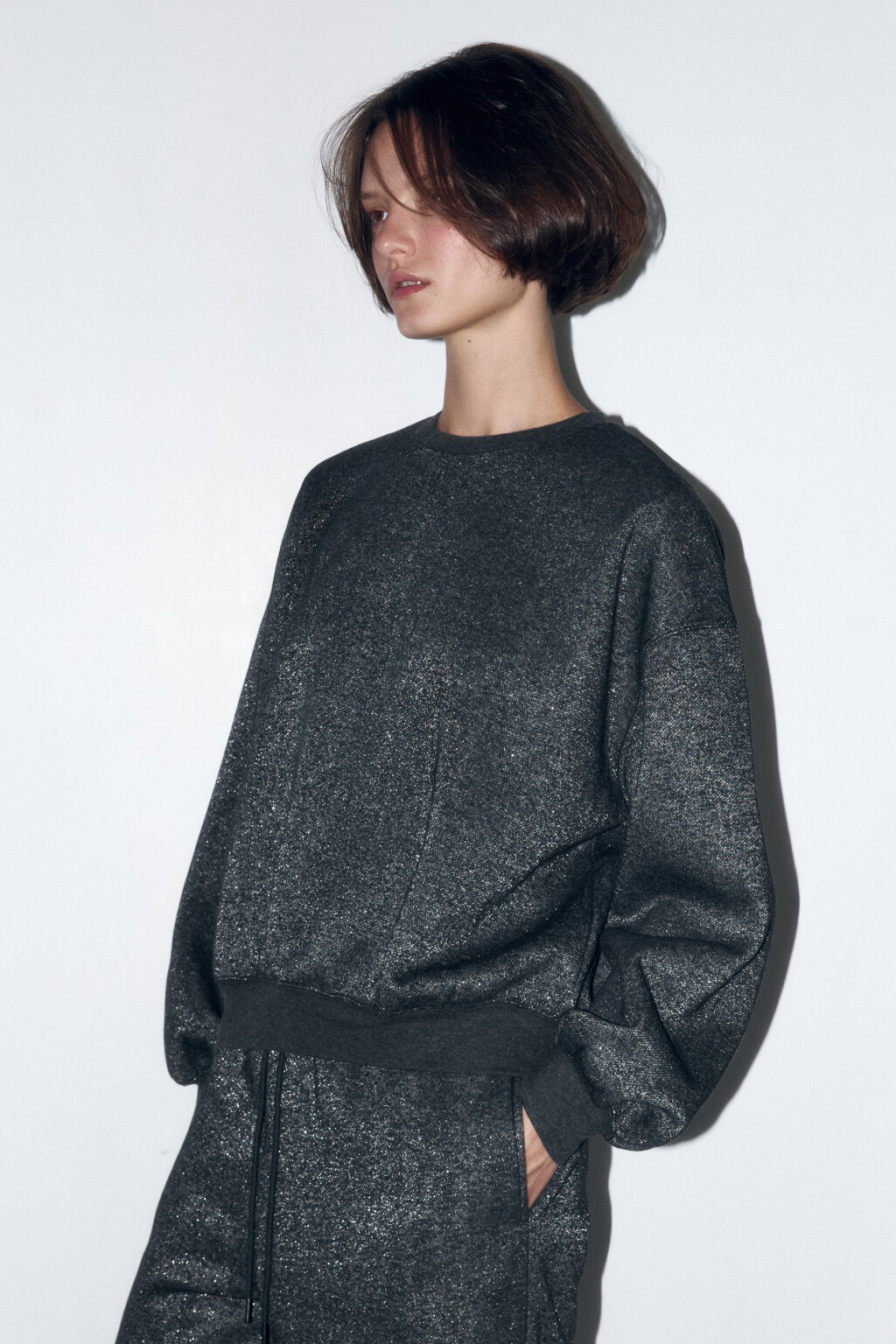Свитшот oversize трикотажный с люрексом - цвет серый - 3