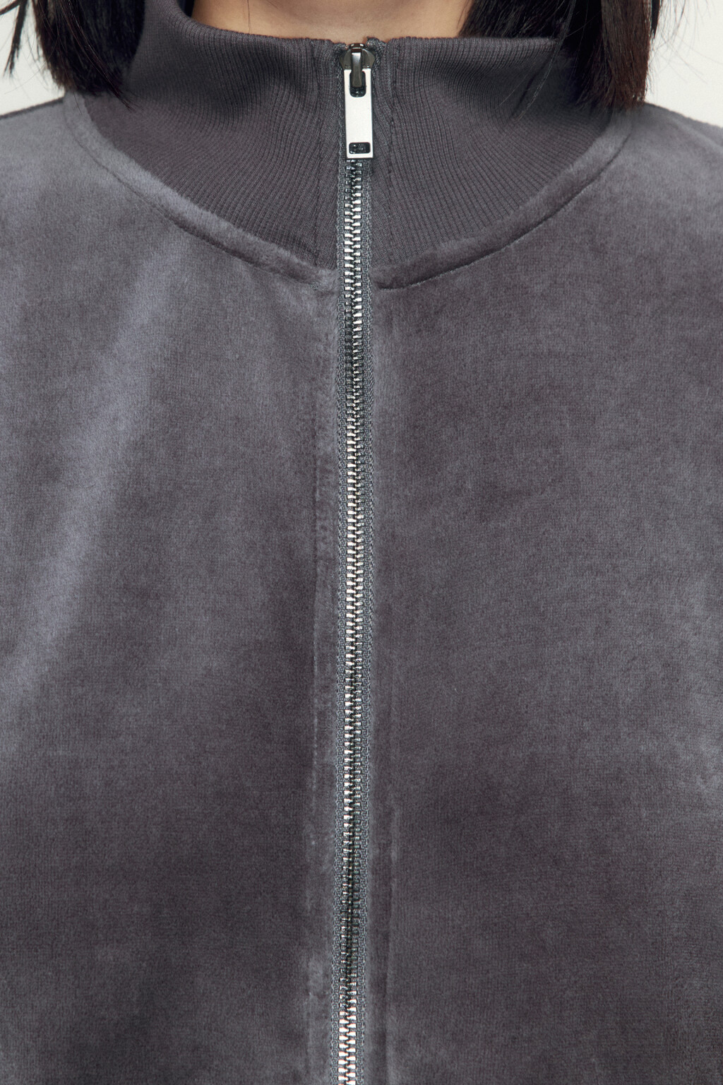 Худи на молнии с велюровой фактурой - цвет серый - 7