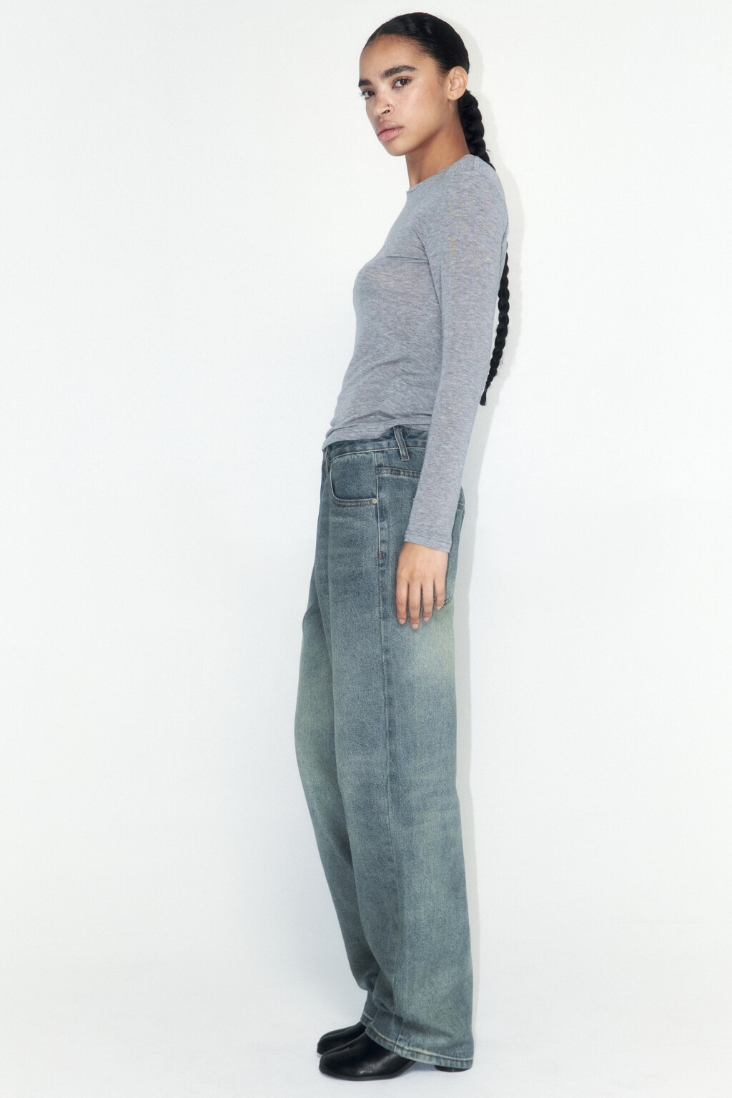 Джинсы baggy fit с прозрачным накатом - цвет темный тинт - 5