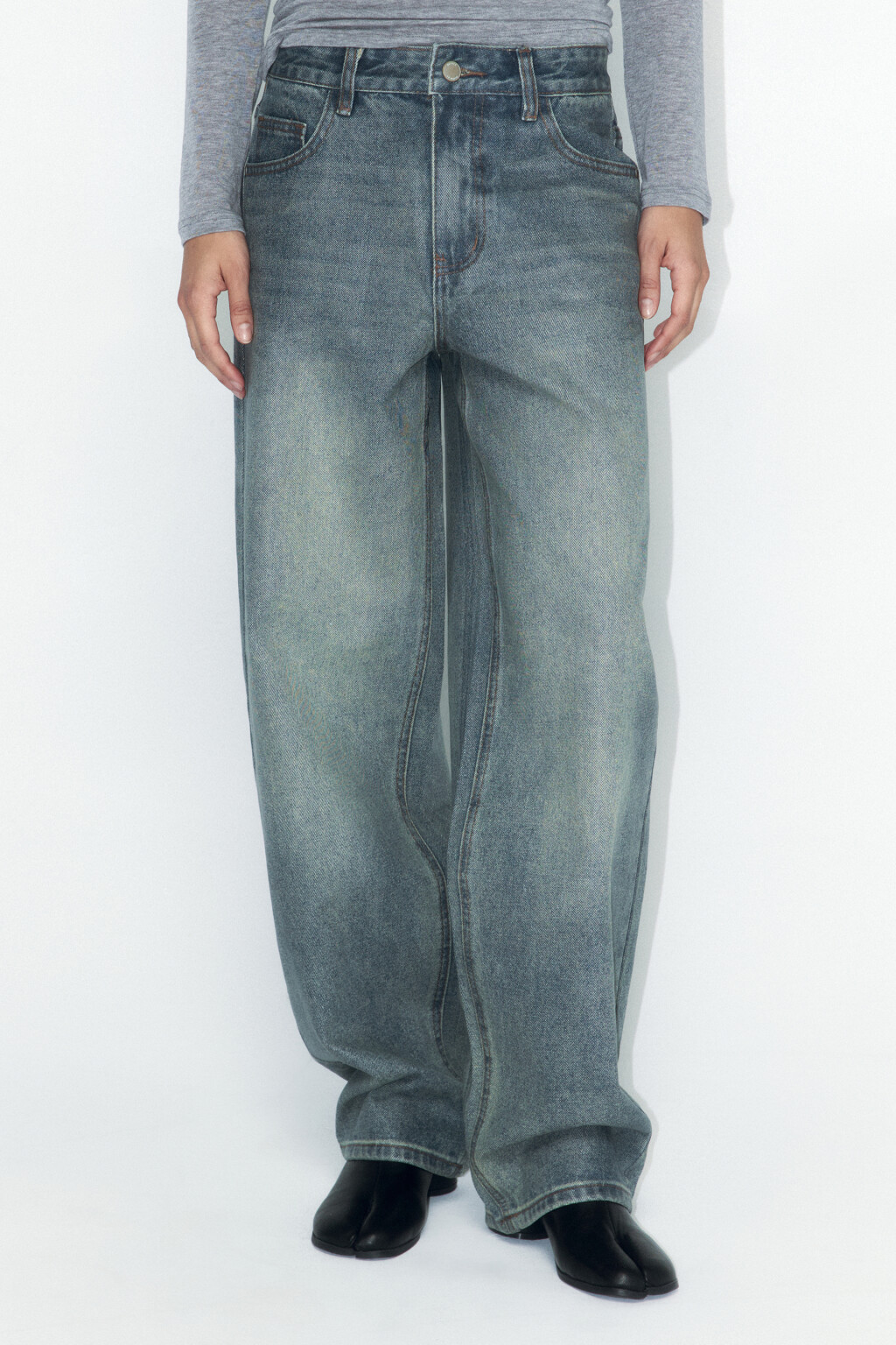 Джинсы baggy fit с прозрачным накатом - цвет темный тинт - 2