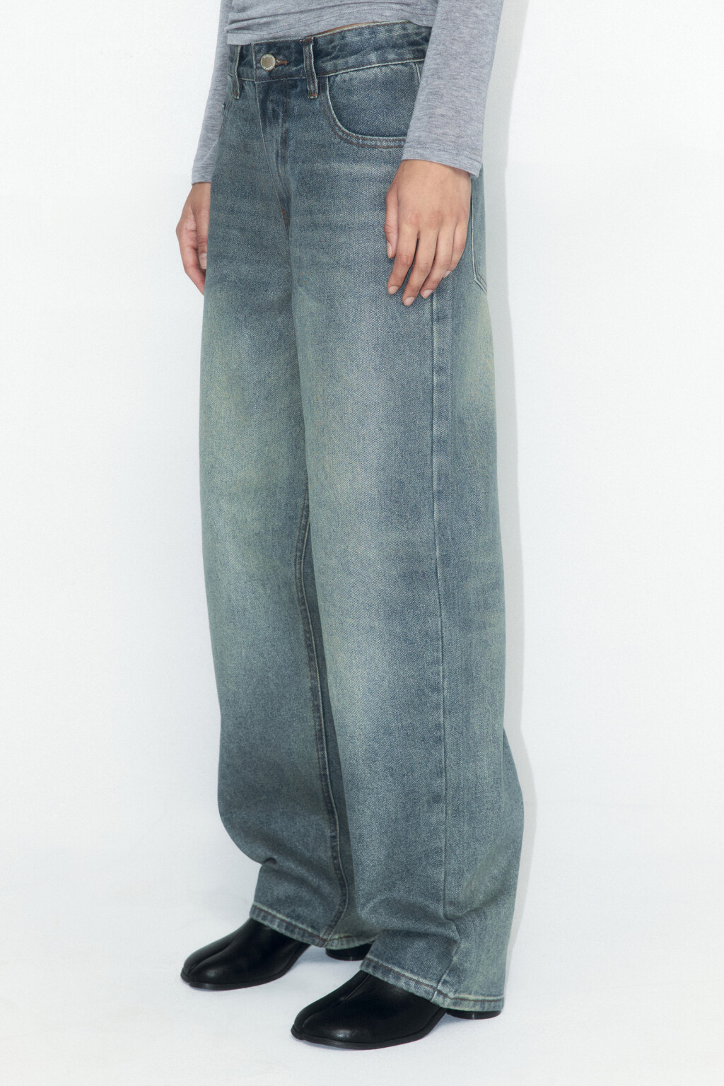 Джинсы baggy fit с прозрачным накатом - цвет темный тинт - 3