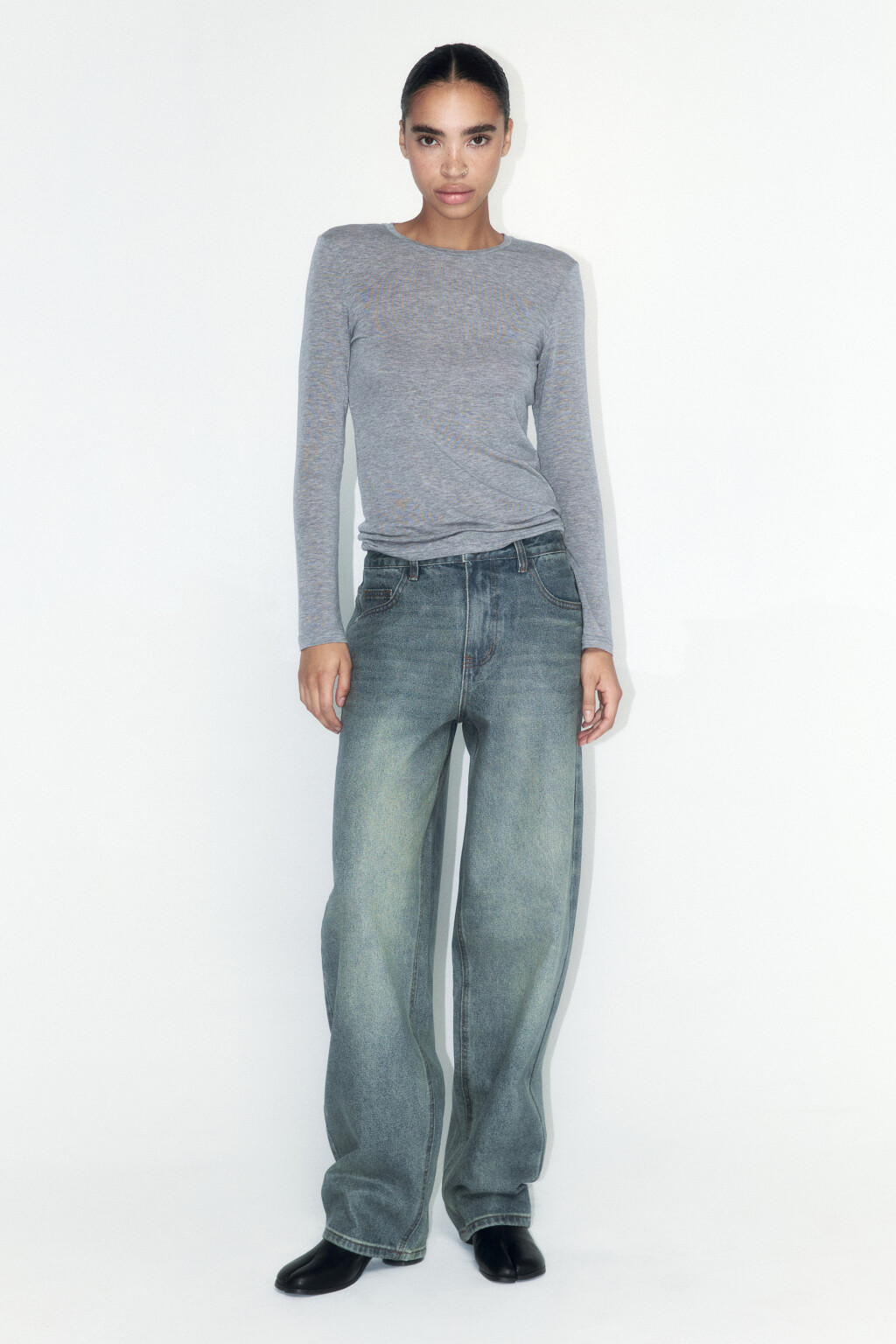 Джинсы baggy fit с прозрачным накатом - цвет темный тинт - 1