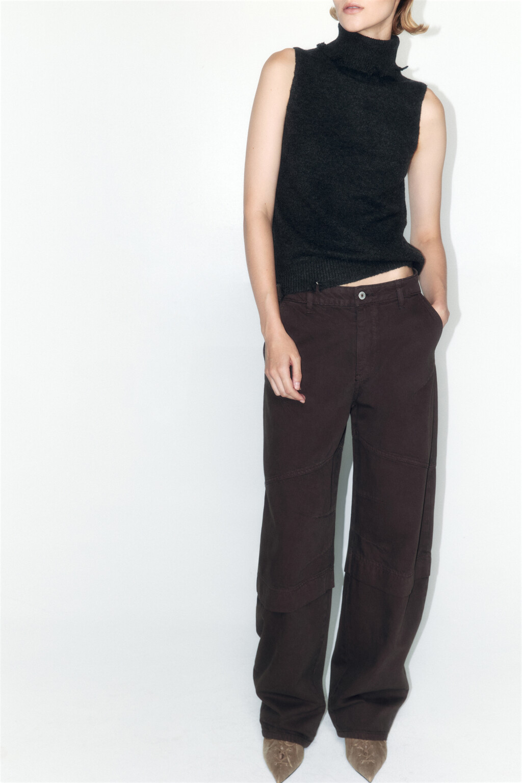 Джинсы barrel fit со средней посадкой - цвет коричневый - 1