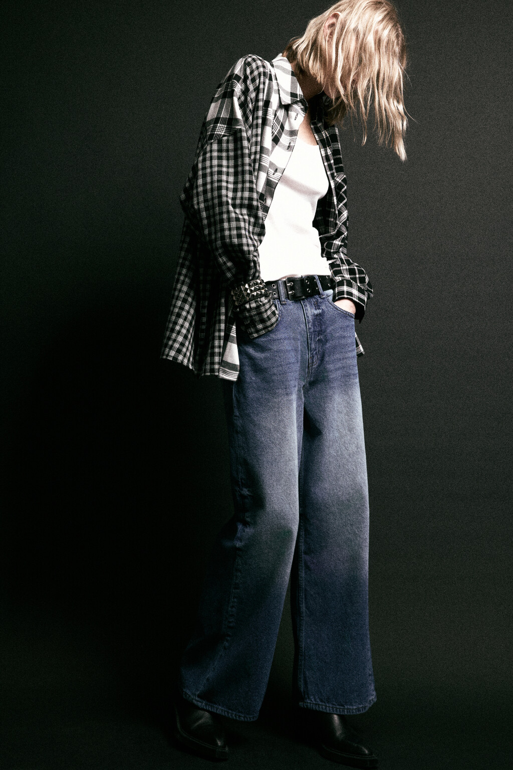 Джинсы baggy fit со средней посадкой и ремнем - цвет голубой - 1