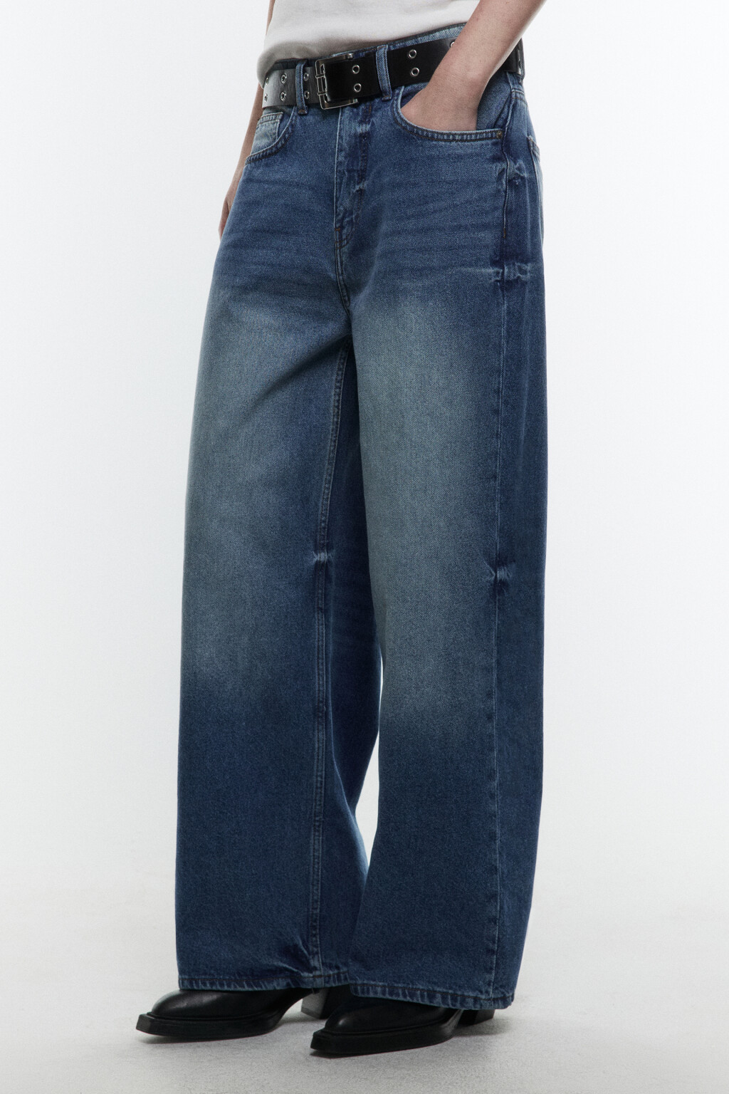 Джинсы baggy fit со средней посадкой и ремнем - цвет голубой - 3