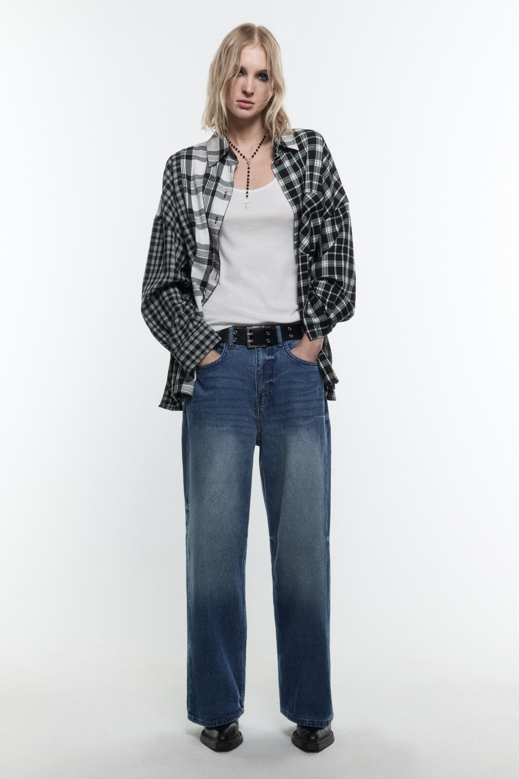 Джинсы baggy fit со средней посадкой и ремнем - цвет голубой - 5