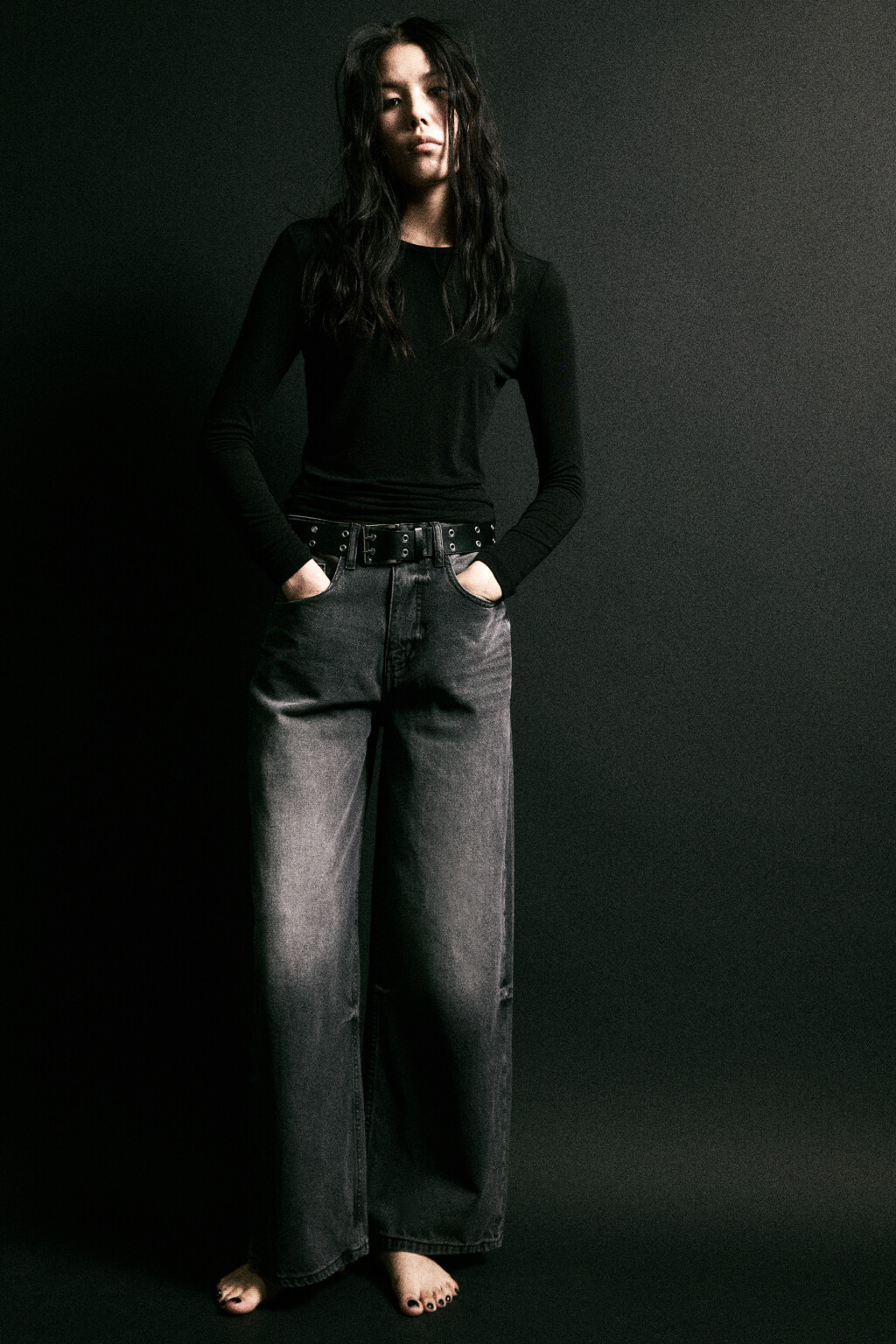 Джинсы baggy fit со средней посадкой и ремнем - цвет серый - 1