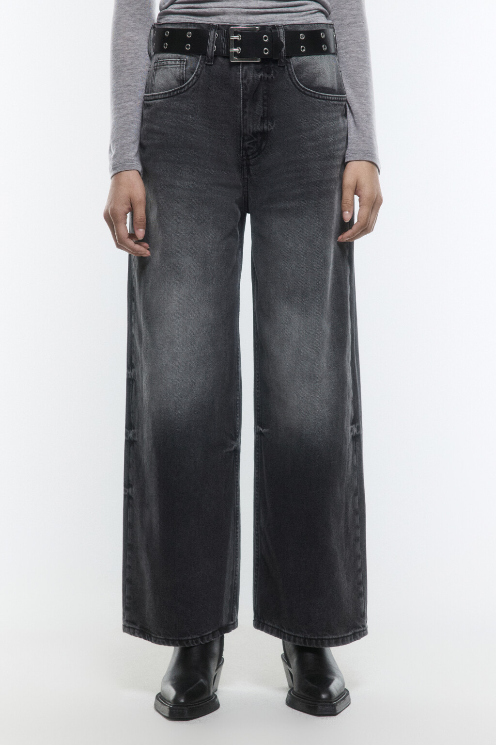 Джинсы baggy fit со средней посадкой и ремнем - цвет серый - 2