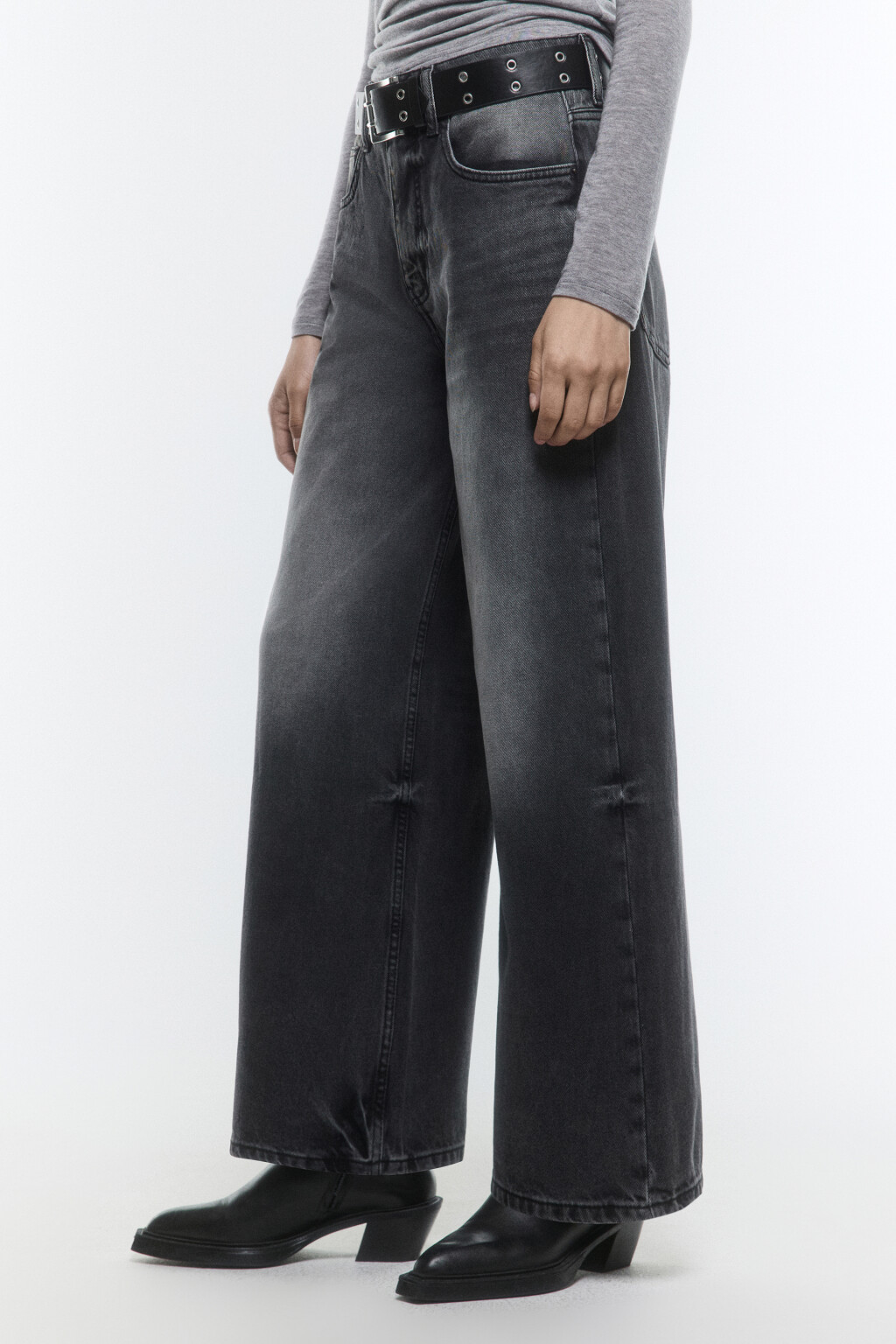 Джинсы baggy fit со средней посадкой и ремнем - цвет серый - 3
