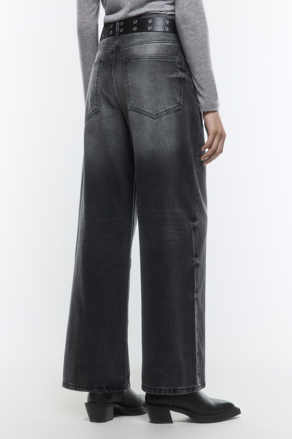 Джинсы baggy fit со средней посадкой и ремнем - цвет серый - 4